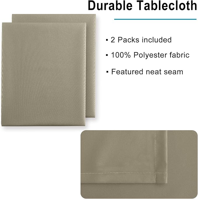 Hiasan 2 Pieces Taupe Square Tablecloth - Waterproof and Spillproof Restaurant Washable Polyester Table Cloth for Dining Room, 30 x 30 Inch