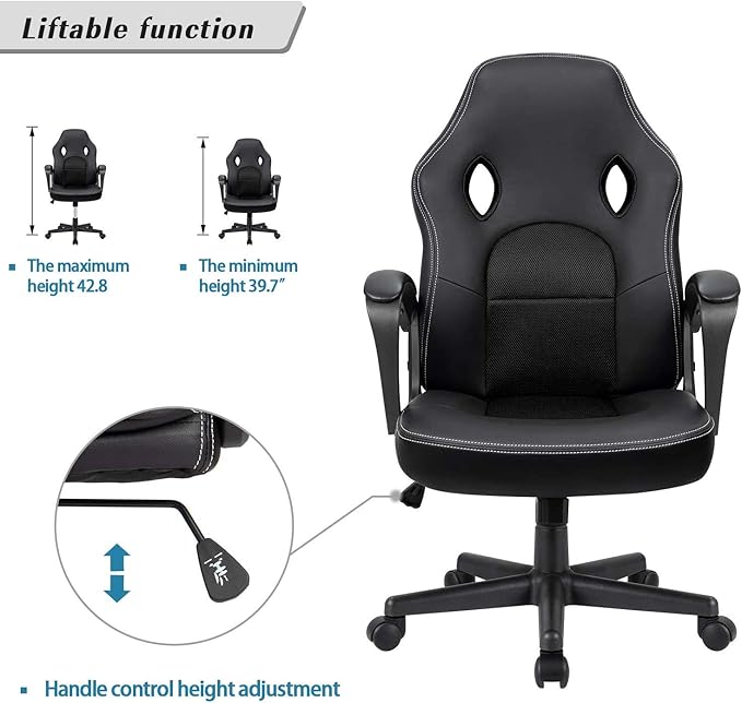 Furmax Gaming Chair Office Chair Leather Computer Desk Chair Racing Style Ergonomic Adjustable Swivel Task Chair with Lumbar Support and Arms (Black)