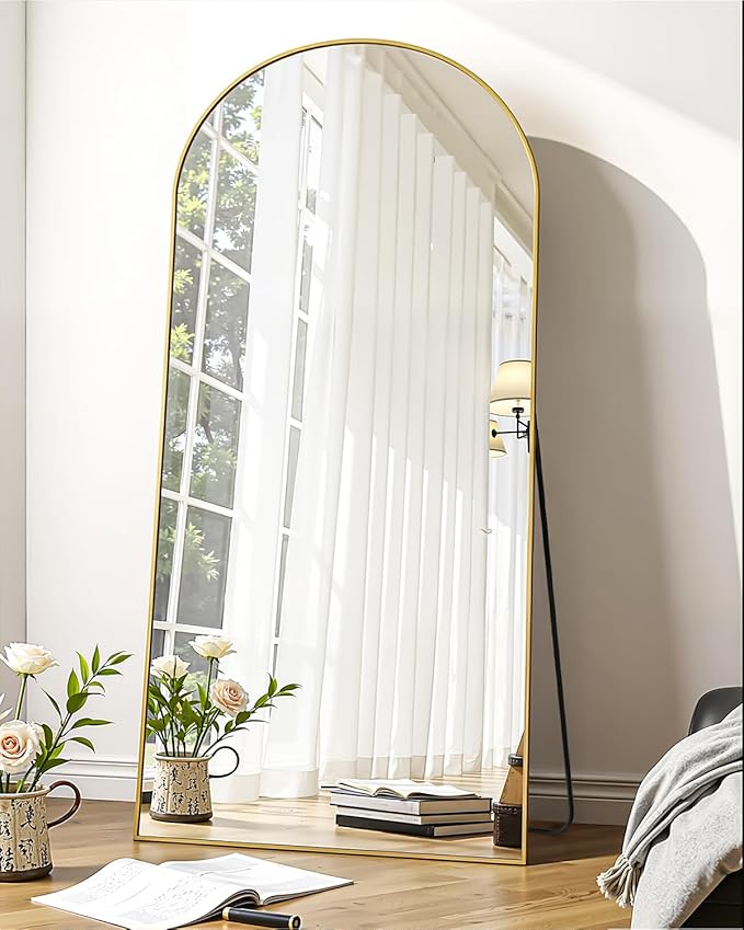 Suidia Full Length Mirror, 58"x22" Floor Standing Mirror Freestanding, Full Body Mirrors with Stand for Bedroom, Hanging Mounted for Living Room Cloakroom, Gold, Arched Style