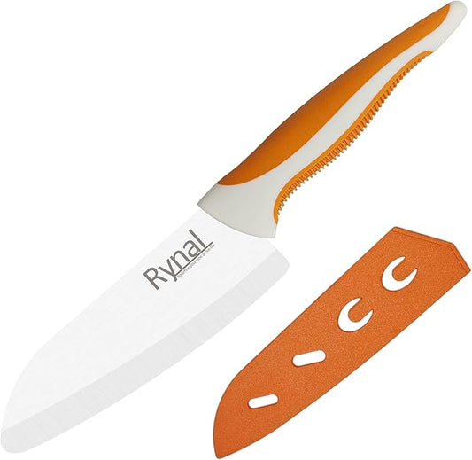 Ceramic Knife - 5.5" Chef's Santoku Knife - Light, Precise, Sharp Ceramic Kitchen Knife with Cover & Soft Grip