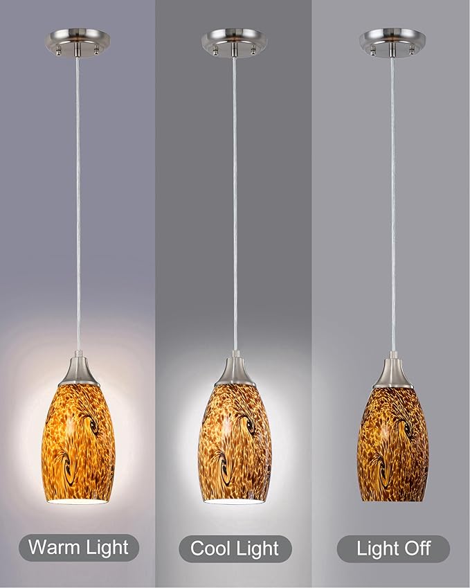 Mini Glass Pendant Lights for Kitchen Island1Pack Hand Blown Art Glass Pendant Light Shade with Brushed Nickel Finish Black and Yellow Swirl Glass Lamp Shade for Kitchen Over Sink Dining Room