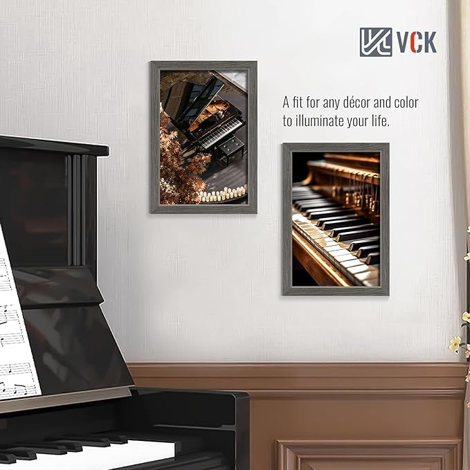 VCK 12x18 Poster Frame Set of 4 - Grey, Gallery-Quality Wood Picture Frames, 1.1-Inch Wide Border, Polished Plexiglass, Vertical or Horizontal Wall Display for Photo/Art/Prints, Grey