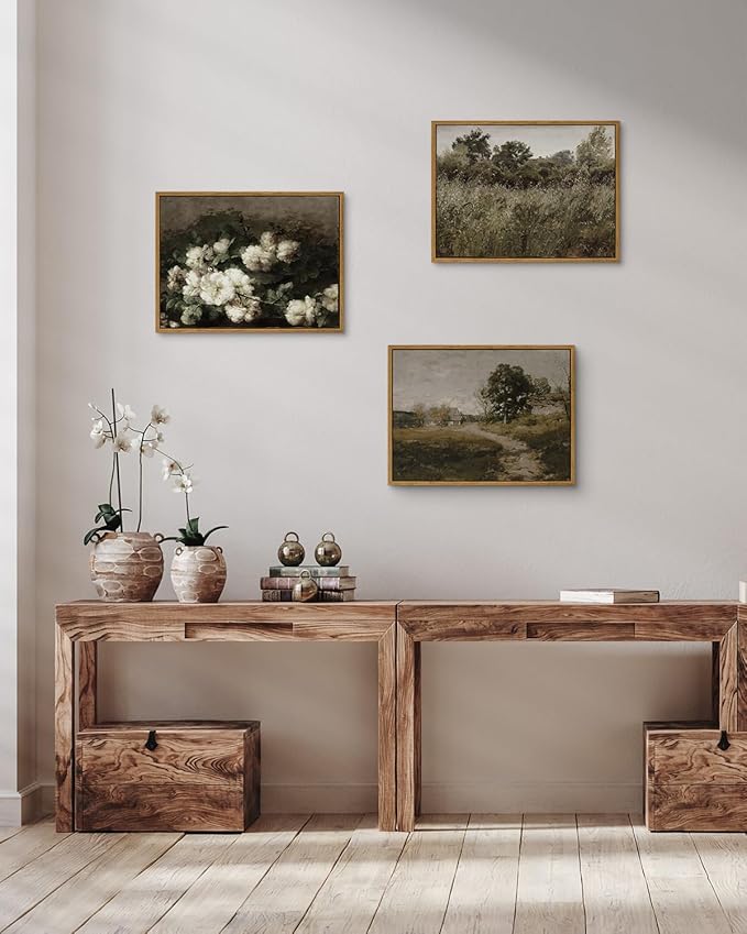 InSimSea Framed Canvas Wall Art Decor, Vintage Natue Landscape Art, Country Wilderness Painting Picture, Retro Decor for Bedroom Living Room, Office, Bathroom, Hallway, Room,12"x16"