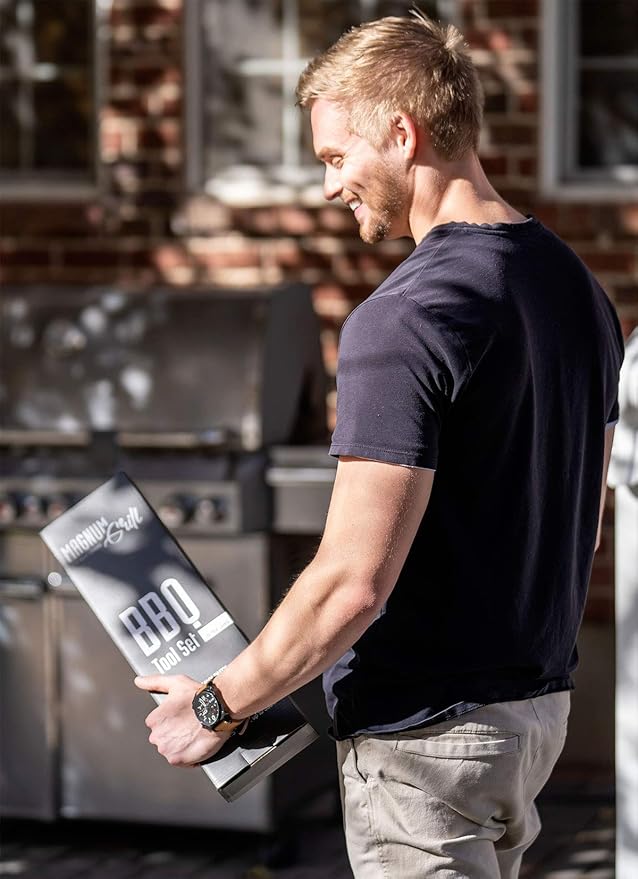 Grilling Accessories by Magnum Grill - 3 Piece BBQ Tools Set with 18" Grill Tongs for Cooking, BBQ Grill Mat and Extra Strong Magnetic Hook for Hanging on Barbeque - Heavy Duty Metal Tongs Grill Set