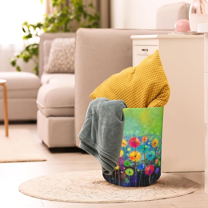 Abstract Floral Flower Painting Laundry Basket,Waterproof Laundry Hamper,Collapsible Organizer Basket for Storage Bin Toy Bins, Dirty Clothes Laundry Basket for Living Room/Bathroom/Bedroom