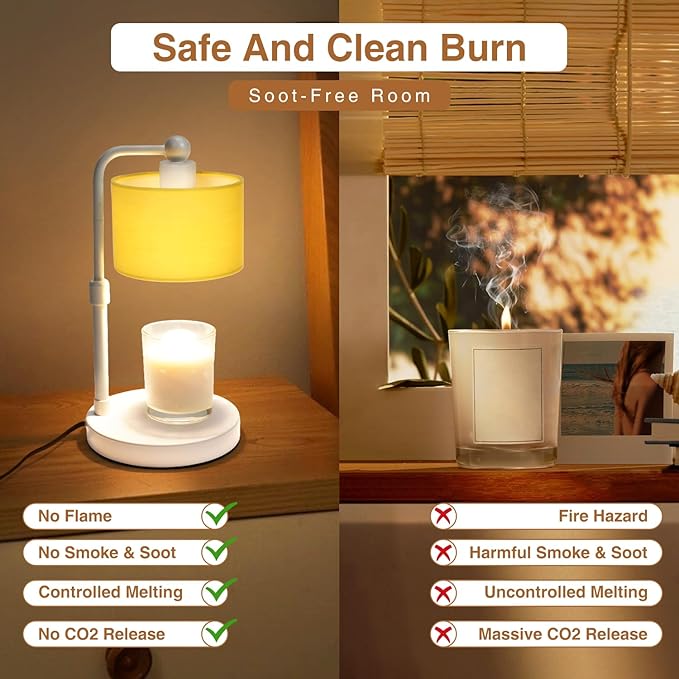Candle Warmer Lamp with Timer, Dimmable Candle Wax Warmer, Height Adjustable Electric Candle Lamp Warmer with 2 Bulbs, Gifts Idea for Women Her, Mom, Vintage Home Decor for Bedroom-Yellow