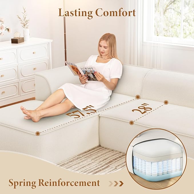 Vesgantti 106" Cloud Couch Sectional Modular Sofa, Deep Seat Comfy Cloud Couch Chenille Memory Foam Sofa Modular Couches for Living Room Bedroom, No Assembly Required (Beige, Left-Facing Chaise)