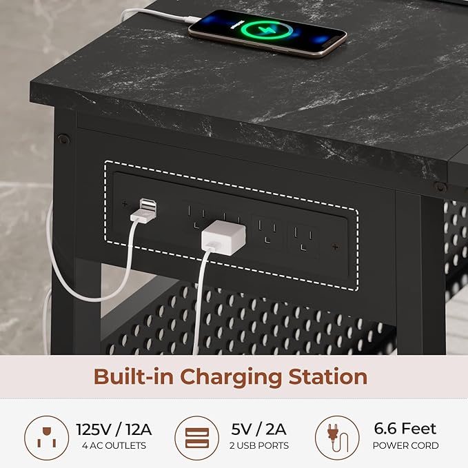 71" Executive Desk, Reversible L Shaped Desk with Mobile File Cabinet & Power Outlets, Large Office Desk with Drawers, Storage Shelves, Hooks, Corner Computer Desk for Home Office (Black)