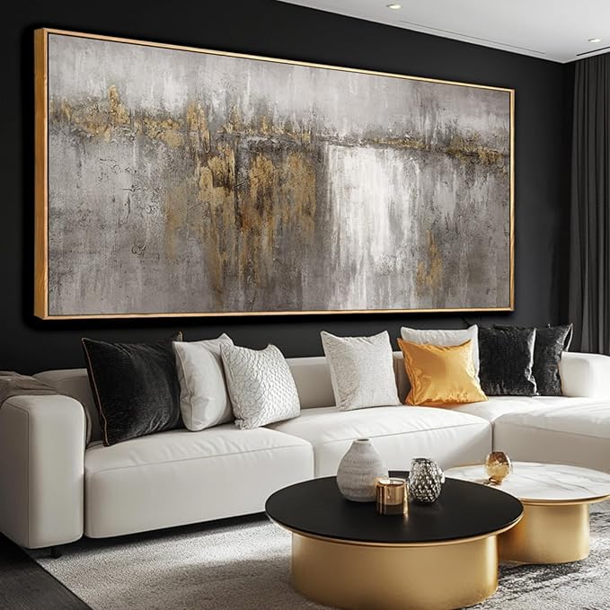 SDYA Abstract Wall Art for Living Room Modern Art Prints 29"x58" Pictures for Dining Room Wall Gold and Grey Photo Printing for Hotel