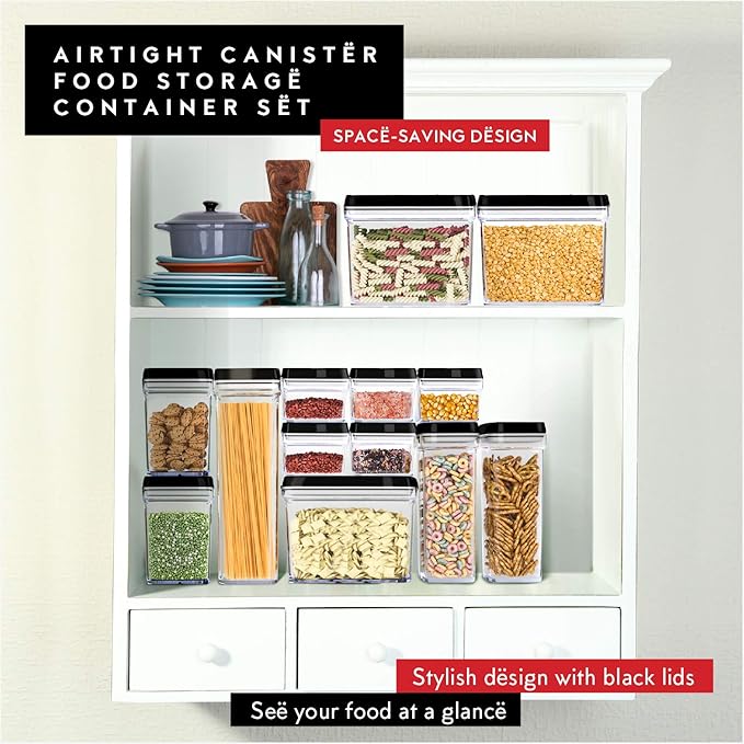 DWËLLZA KITCHEN Airtight Food Storage Containers - Pantry Snacks Kitchen Container, Baking Supplies, 4LB Sugar & Flour Canister - 4 Pc Set All Same Size - Clear Plastic BPA-Free - Keeps Fresh & Dry