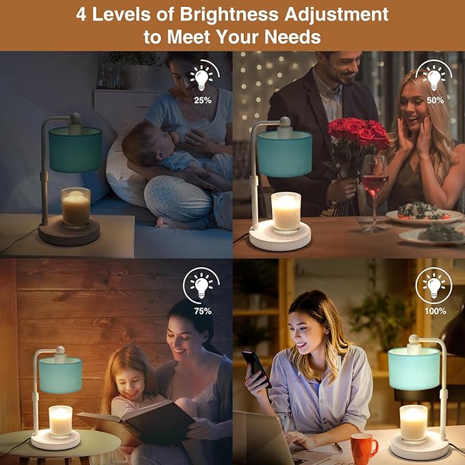 Candle Warmer Lamp with Timer, Dimmable Candle Wax Warmer, Height Adjustable Electric Candle Lamp Warmer with 2 Bulbs, Gifts Idea for Women Her, Mom, Vintage Home Decor for Bedroom-Blue