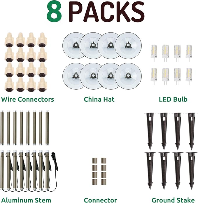 Lumina Lighting® 4W Landscape Lighting 12V Landscape Lights Low Voltage Landscape Path Lights Warm White Waterproof Outdoor Replaceable G4 LED Bulb for Garden Pathway Lawn Yard (Bronze) (8-Pack)