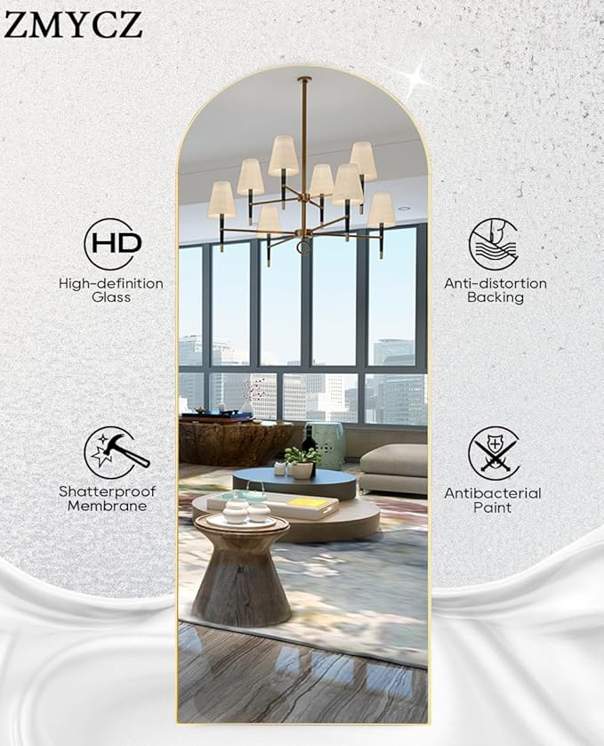 Full Length Mirror, 71"x30" Arched Floor Length Mirror, Oversized Standing Mirror, Hanging or Leaning Against Wall Mounted Mirrors, Large Full Body Mirrors with Aluminum Frame for Bedroom (Gold)