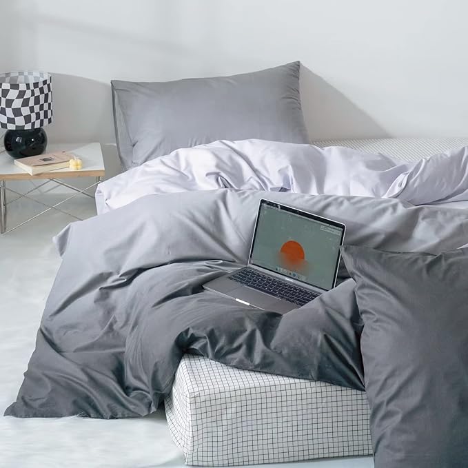 Gradient Gray Comforter Set Ombre White Gray Bedding Set Twin Women Aesthetic Comforter 3 PCs Gray Color Bed Comforter Set Twin Gradient White and Gray Comforter Set Twin