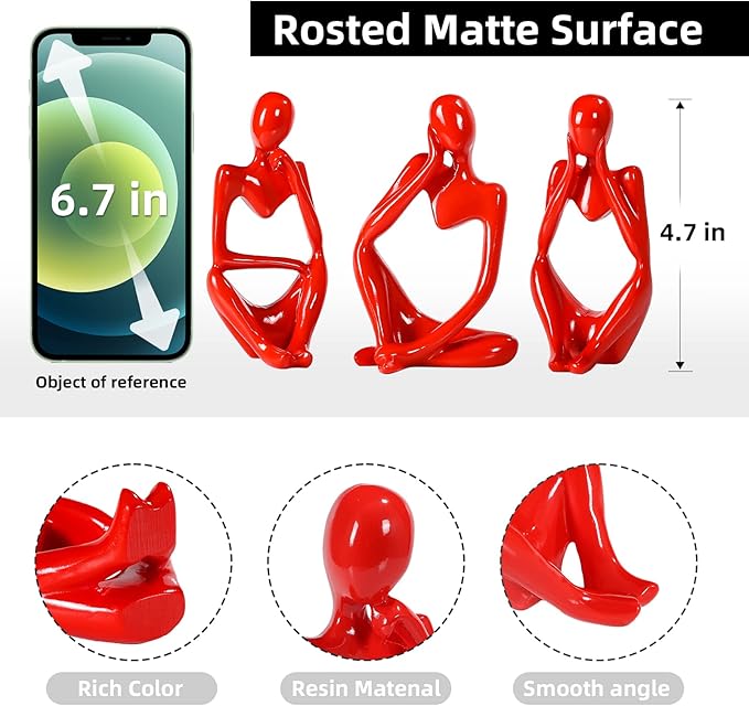 Thinker Statue Gold Decor Abstract Art Sculpture, Golden Resin Collectible Figurines for Home Living Room Office Shelf Decoration, Great Gifts Ideas (Red)