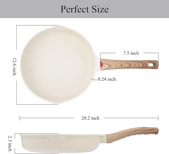 Vinchef Nonstick Frying Pan Anti Scratch,12.5 Inch Skillet Cast Aluminum Cookware, Induction Compatible White