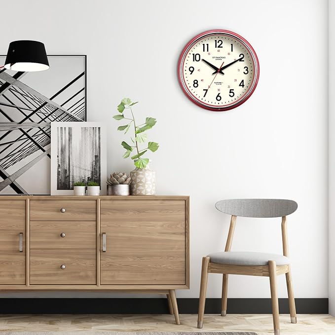 Wall Clock Metal 12.4" Countryside Style Wall Clocks Retro Vintage Classical Silent Non Ticking Easy to Read for Living Room/Kitchen/Bedroom/Office/Bar(12.4" Red)