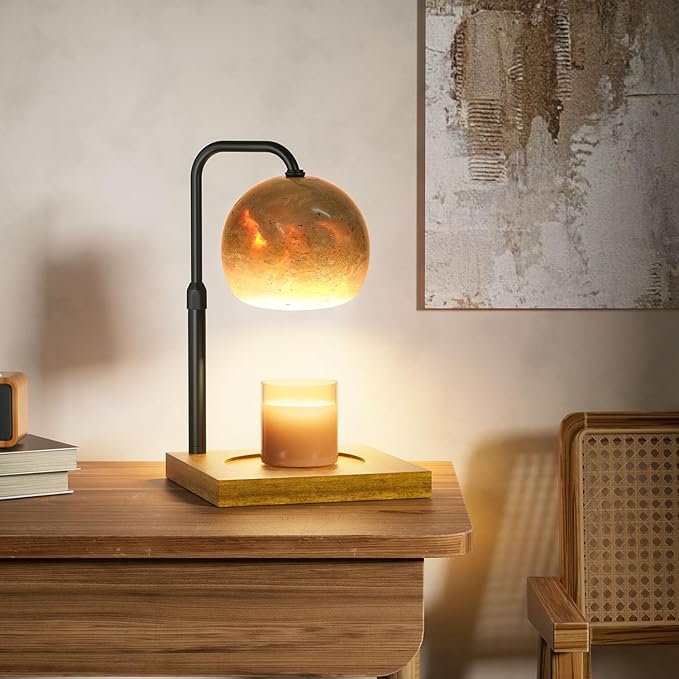 Candle Warmer Lamp With Timer, Adjustable Height Dimmable for Bedroom, Wax Lamp for Scented Candles With Marble, 2 Bulbs House Warming Gifts for Mom (Ball)