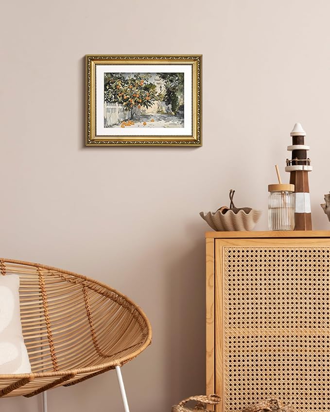 VIYYIEA Gold Framed Wall Art Canvas Print for Living Room Country Orange Trees Earthy Room Decor Aesthetic Oil Painting Wall Picture Farmhouse Artwork for Kitchen Bedroom Bathroom Decor 11x14in