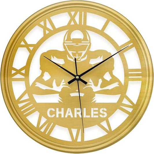 Personalized Name Goalkeeper Wall Clock, Custom Hanging Clock with 7 Color Changing, Iron Art Clock, Decor for Bedroom, Living Room, Home, Office, Housewarming