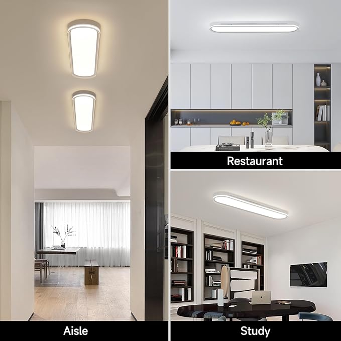 37.4" Dimmable Metal LED Ceiling Light,Slim, Edge Lit - 55W Full Spectrum Linear Ceiling Lamps,3000-6500K Modern Ultra Thin Low Profile Light Fixture for Kitchen, Bedroom & Hallway (White)