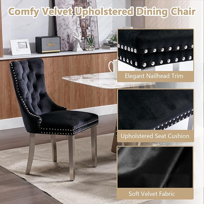 Goujxcy Luxury Dining Table Set for 6 Modern 7 Piece Faux Marble Dining Table Set with 6 Tufted Upholstered Chairs, 70" Faux Marble Kitchen Table & 6 Chairs with Mirrored Stainless Steel Base