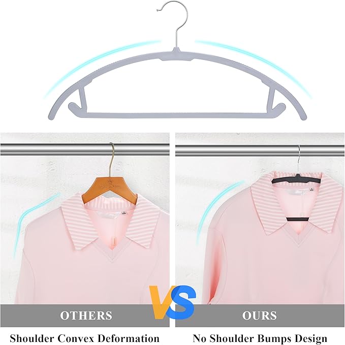 UNEED Hangers 32 Pack, Plastic Non-Slip Black Hangers, No Shoulder Bumps, Curved Design to Protect Clothes Shape (Grey)