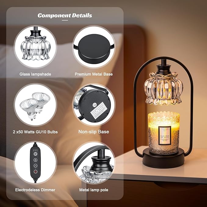 Candle Warmer Lamp, Electric Light with Timer Dimmer Clear Flower Shape Wax Melt Warmer for Birthday, Mothers Day, House Warming Gift (Includes 2 Bulbs)
