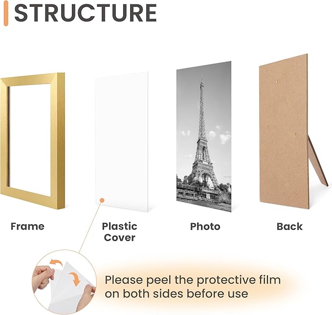 upsimples 10 Pack Picture Frames Collage Wall Decor for Mounting or Tabletop Display, Photo Gallery Frame Set for Family, Multi Sizes Including 8x10, 5x7, 4x6, Gold