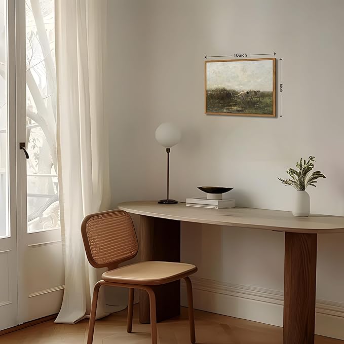 Floating Framed Landscape Canvas Wall Art, French Vintage Natural Country Cows Pictures Wall Decor Artwork, Farmhouse Oil Paintings Prints for Living Room Bedroom Home Decoration 8x10 inch