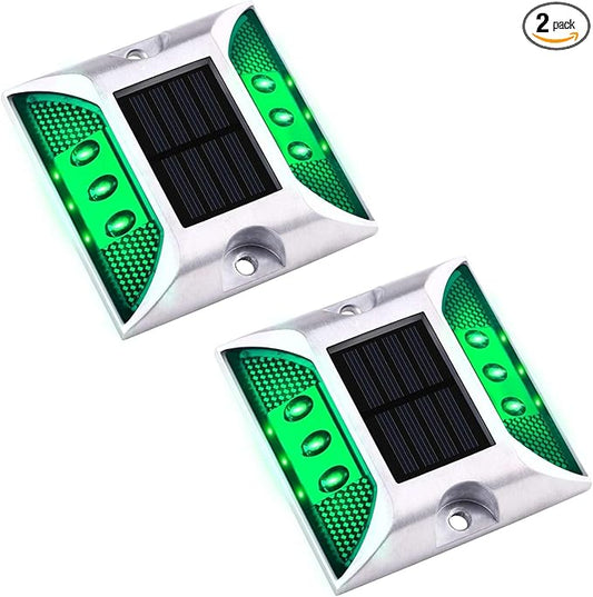 Aolyty Solar Dock Lights - IP68 Waterproof Outdoor Warning Step Lights, Reflective Road Marker for Sidewalk, Stair, Garden Pathway, Walkway (2 Pack, Green)