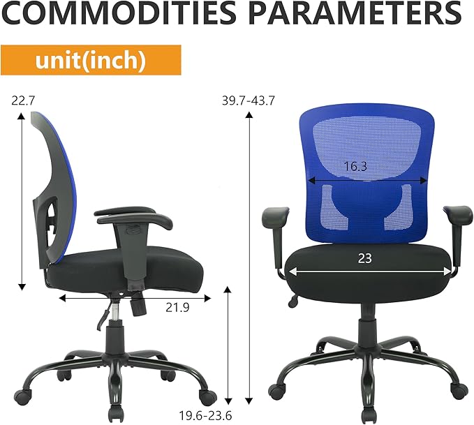 PayLessHere Ergonomic Desk Chair Office Chair Computer Chair 500lbs with Lumbar Support Wide Seat Adjust Arms Rolling Swivel High Back Task Executive Big and Tall Office Chair for Home Office，Blue
