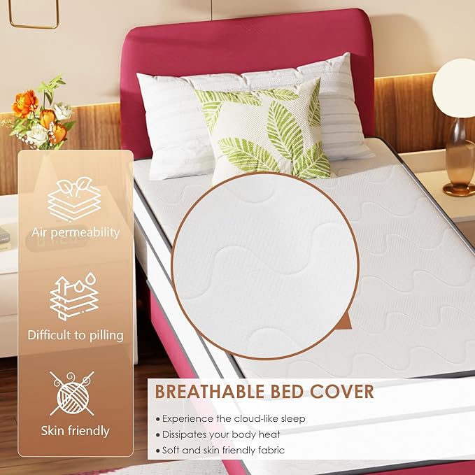 PayLessHere 12 Inch Innerspring Mattress in a Box with Bamboo Charcoal Gel Memory Foam Fiberglass Free CertiPUR-US Certified Medium Firm Spring Mattress Pressure Relief,Twin