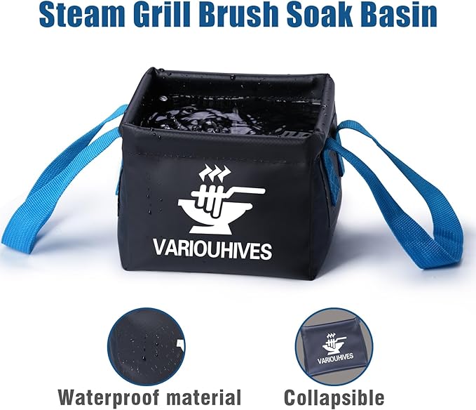 Collapsible Water Bucket for Grill Brush Heads, Durable Dunk Tank for Stainless-Steel Grates and Steam Grills,Ideal Gift for Dads(Bucket Only, No Brush Included)