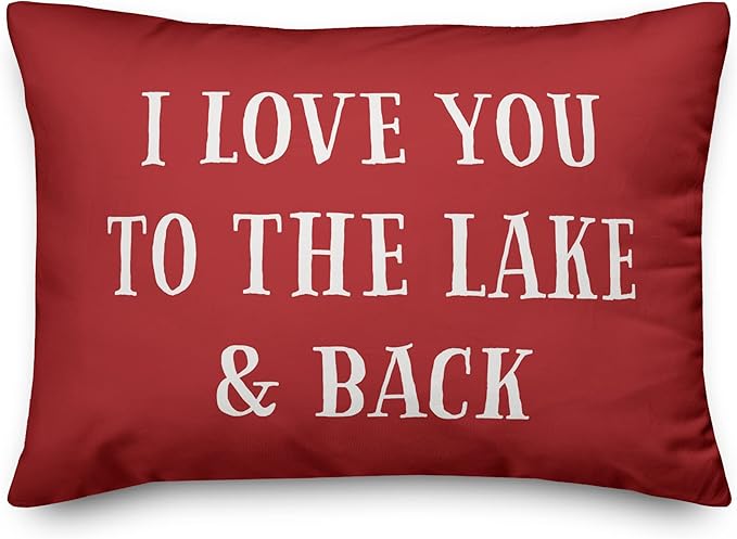 I Love You to The Lake and Back Indoor/Outdoor Pillow | Decorative Pillows for Living Room Couch Bed Sofa Patio, Fluffy Soft Cushion | Water Resistant Red, 14x20