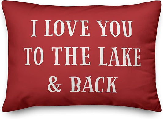 I Love You to The Lake and Back Indoor/Outdoor Pillow | Decorative Pillows for Living Room Couch Bed Sofa Patio, Fluffy Soft Cushion | Water Resistant Red, 14x20
