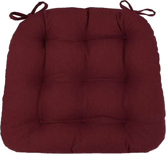 Barnett Home Decor Cotton Duck Wine Red Dining Chair Pad with Ties - 15 x 17 Size Small Chair Cushion - Latex Foam Fill - Machine Washable, 100% Cotton, Made in USA (Cranberry Red/Small)
