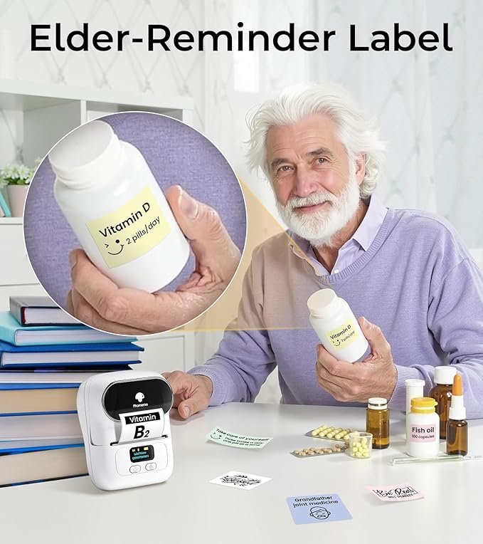 Phomemo M110 Label Makers - Portable Bluetooth Thermal Label Maker Machine,Label Printer for Name, Barcode, Clothing, Jewelry, Retail, Mailing, for Android & iOS, with 1Pack 40×30mm Label, White