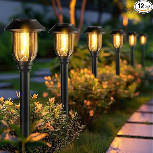 12 Pack Solar Lights Outdoor, Solar Pathway Lights Waterproof Auto On/Off Powered, Warm White Landscape Lighting for Path, Yard, Walkway, Driveway, Garden 3000K