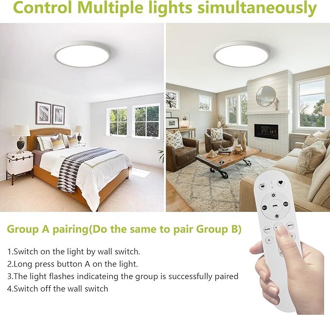 42W 20" Large LED Flush Mount Ceiling Light with Remote Control, Dimmable 2700K-6500K Color Temp Adjustable, Ultra-Thin Flat Round Fixtures for Bedroom, Kitchen, Office, White