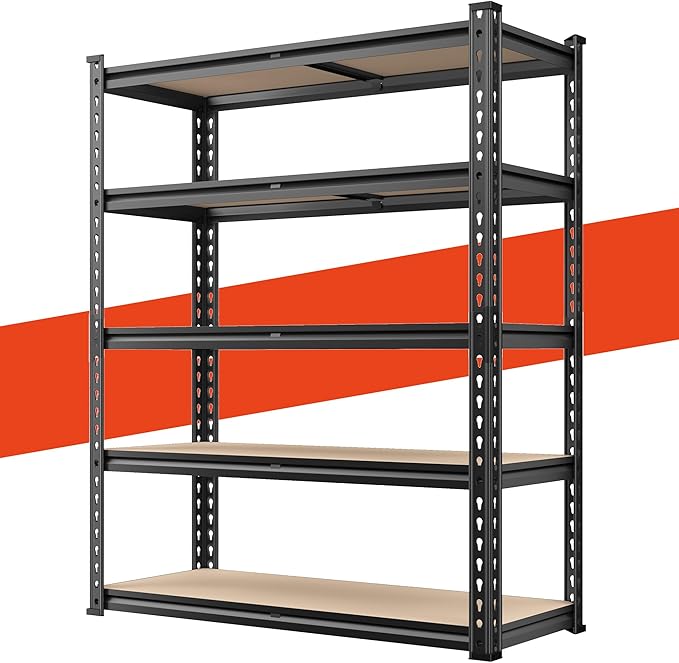 REIBII 72" Garage Shelving, Heavy Duty Storage Shelves 2000LBS, 5 Tier Metal Shelving Unit, Adjustable Garage Storage Shelves for Craft Warehouse Pantry Basement, 72'' * 35.5'' * 11.8''