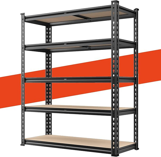 REIBII 72" Garage Shelving, Heavy Duty Storage Shelves 2000LBS, 5 Tier Metal Shelving Unit, Adjustable Garage Storage Shelves for Craft Warehouse Pantry Basement, 72'' * 35.5'' * 11.8''