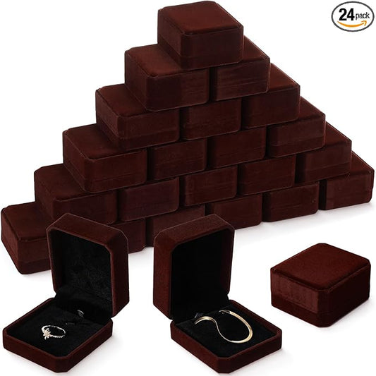 Sureio 24 Pcs Velvet Necklace Ring Boxes Bulk Earring Pendant Jewelry Gift Display Case for Proposal Anniversary Wedding Engagement Birthday Gift(Coffee)