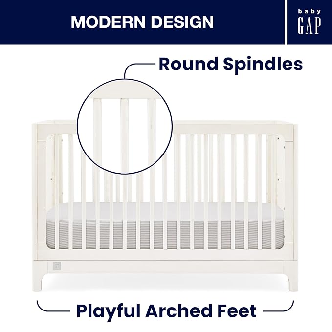 Delta Children babyGap Wren 4-in-1 Convertible Crib Greenguard Gold Certified, Antique White