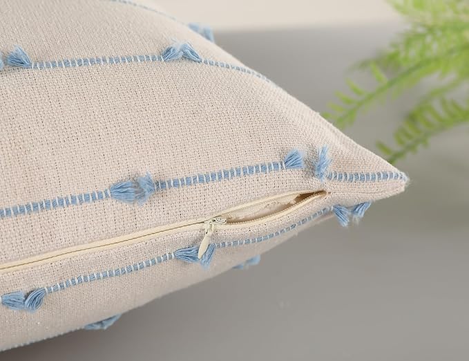 Long Lumbar Throw Pillow Cover 16x36,Stripe Pattern Cotton Blue Boho Extra Long Decorative Pillow Cover Pillow Case Cushion Cover for Bed Sofa Couch Farmhouse,Skinny Modern Accent