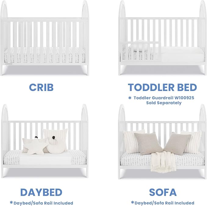 Delta Children Milano 4-in-1 Convertible Crib - Greenguard Gold Certified, Bianca White