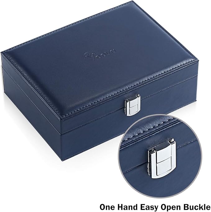 Voova Jewelry Box Organizer for Women Girls, 2 Layer Large Men Jewelry Storage Case,PU Leather Display Jewellery Holder with Removable Tray for Necklace Earrings Rings Bracelets，Vintage Gift，Navy Blue