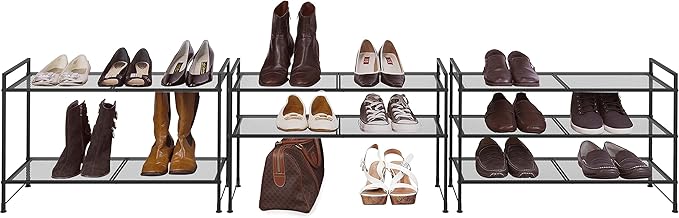 SIMPLE HOUSEWARE 3-Tier Stackable Mesh Shoe Rack, Black