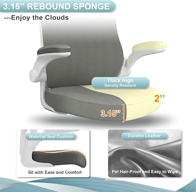 Office Chair, High Back Desk Chair Adjustable Height and Ergonomic Design Home Office Computer Chair Executive Lumbar Support Padded Flip-up Armrest Swivel Task Chair