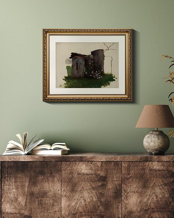 VIYYIEA Gold Framed Wall Art Canvas Print Home Decor Vintage Tree Holes Wild Flowers Bathroom Art Decor Aesthetic Room Decor Oil Painting Farmhouse Plants Wall Decor Bedroom Living Room Gifts 13x16in